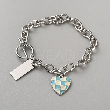 Brass Enamel Heart Charm Bracelets BJEW-WH0012-53P-1