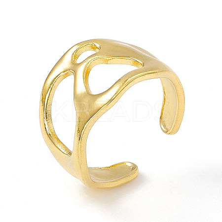 Ion Plating(IP) 304 Stainless Steel Wide Hollow Open Cuff Ring for Women LS-RJEW-G275-03G-1