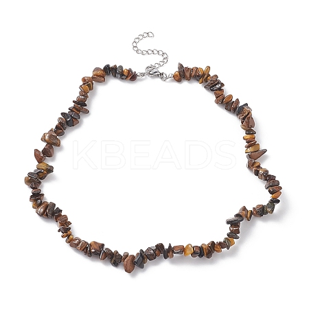 Natural Tiger Eye Chip Beaded Necklaces NJEW-JN04275-01-1