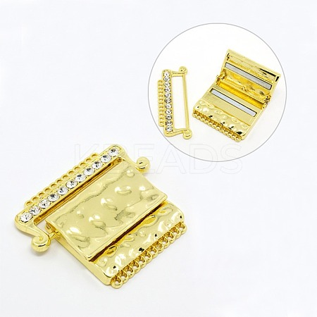 12-Strand Rectangle Alloy Rhinestone Magnetic Clasps PALLOY-A054-G-1