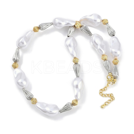 Rack Plating Cone/Bicone Round Brass & ABS Imitation Pearl Beaded Necklaces NJEW-P317-11-1