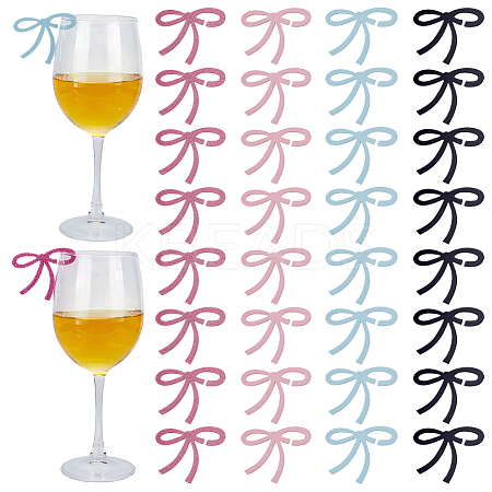 40Pcs 4 Colors Acrylic Bowknot Wine Glass Charms DIY-AR0004-71-1
