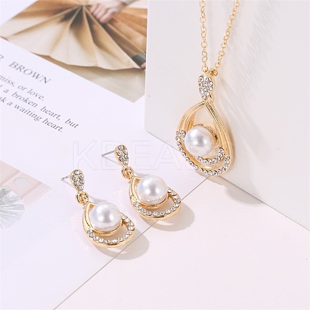 Teardrop Alloy Crystal Rhinestone Stud Dangle Earrings & Pendant Necklaces Sets WGE0910-01-1