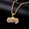 Brass Pave Clear Cubic Zirconia Dollar Pendant Necklaces for Men DC8712-3