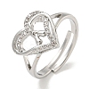 Heart with Letter Rack Plating Brass Micro Pave Clear Cubic Zirconia Adjustable Rings for Women RJEW-I105-01P-A-1