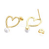 Brass Open Heart Stud Earrings with ABS Plastic Pearl for Women EJEW-N011-54LG-3