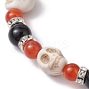 Halloween Skull Synthetic Turquoise & Natural Red Agate & Black Onyx Beaded Stretch Bracelets BJEW-TA00485-3