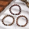 3Pcs 3 Colors Natural Wood Round Beadeed Stretch Bracelets Sets for Men Women BJEW-JB12355-1