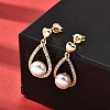 Teardrop with Round Brass Micro Pave Clear Cubic Zirconia Dangle Stud Earrings EJEW-A135-19G-3