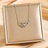 Brass Micro Pave Clear Cubic Zirconia Double Heart Pendant Necklaces LS-NJEW-K280-05P-1