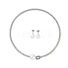 Round Plastic Imitation Pearl Stud Earrings & Rectangle Cubic Zirconia Rhinestone Cuff Choker Necklaces Sets SJEW-U003-06P-4