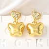 Heart with Butterfly Brass Micro Pave Clear Cubic Zirconia Dangle Stud Earrings EJEW-Z099-01G-1