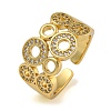 Round Brass Micro Pave Cubic Zirconia Wide Open Cuff Rings for Women RJEW-Z050-20G-1