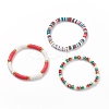 3Pcs 3 Style Polymer Clay Heishi Surfer Stretch Bracelets Set with Word Jolly Acrylic Beads BJEW-TA00129-4