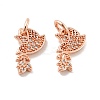 Pigeon with Leaf Brass Micro Pave Clear Cubic Zirconia Charms KK-G425-13-2