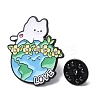 White Cat with Earth Enamel Pins JEWB-L024-02EB-03-3