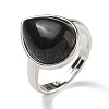 Natural Obsidian Teardrop Adjustable Rings RJEW-K371-08S-08-2
