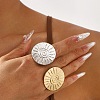 Big Flat Round with Sun Alloy Open Cuff Rings for Women RJEW-U006-04G-1