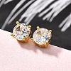 Flat Round Brass Micro Pave Clear Cubic Zirconia Stud Earrings EJEW-R018-08G-3