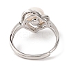 Heart Plated 925 Sterling Silver Clear Cubic Zirconia Adjustable Rings RJEW-C110-05P-3