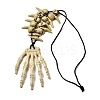 Halloween Resin Skeleton Hand Pendant Polyester Cord Necklaces NJEW-C095-01-4