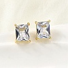 Brass Clear Cubic Zirconia Rectangle Stud Earrings EJEW-L261-025G-2