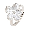 Flower Brass Micro Pave Cubic Zirconia & Enamel Cuff Ring Settings KK-CBAC351-06P-02-2