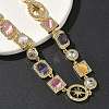 Brass Micro Pave Clear Cubic Zirconia with Multicolor Cat Eye Rectangle Square Oval Tennis Necklaces NJEW-G183-05G-2