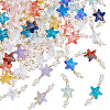 50Pcs Gradient Color Baking Paint Transparent Glass Starfish & ABS Plastic Imitation Pearl Connector Charms PALLOY-AR00033-1
