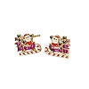 Santa Claus Brass Micro Pave Cubic Zirconia Stud Earrings EJEW-B149-03G-4