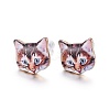 Real 14K Gold Plated Alloy Kitten Stud Earrings EJEW-G148-01G-01-1