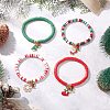 4Pcs Christmas Theme Handmade Polymer Clay Beads Stretch Bracelet Sets BJEW-JB12111-1