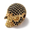 Skull Shape Rack Plating Brass with Cubic Zirconia Beads KK-S406-14G-2