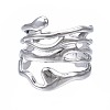 304 Stainless Steel Wave Open Cuff Ring RJEW-T023-31P-1