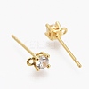 Brass Micro Pave Clear Cubic Zirconia Stud Earring Findings ZIRC-L098-043G-2
