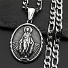 201 Stainless Steel Oval with Virgin Mary Pendant Figaro Chain Necklaces NJEW-C104-03-1