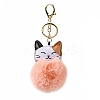 Imitation Rex Rabbit Fur Ball & PU Leather Cat Pendant Keychain X1-KEYC-K018-05KCG-02-1