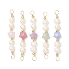 Synthetic Blue Lace Agate & Natural Rhodonite & Rose Quartz & Green Aventurine & Lepidolite/Purple Mica Stone Star with Natural Cultured Freshwater Pearl Connector Charms PALLOY-JF04719-1