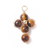 Natural Tiger Eye Copper Wire Wrapped Pendants PALLOY-JF01981-05-1
