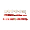3Pcs 3 Style Polymer Clay Heishi & Natural Shell Heart & Seed Beaded Stretch Bracelets Set for Valentine's Day BJEW-TA00290-1