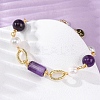 Natural Amethyst & Pearl Round Beads Link Bracelets for Women BJEW-Q039-01G-3