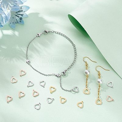 18Pcs 3 Colors 304 Stainless Steel Open Heart Charms STAS-UN0029-72-1