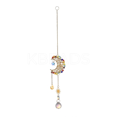 Iron Wire Winding Moon Chandelier Decor Hanging Prism Ornaments LS-HJEW-M002-23G-1