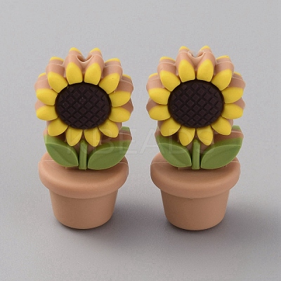 Sunflower Flowerpot Food Grade Eco-Friendly Silicone Beads SIL-TAC0002-20G-1