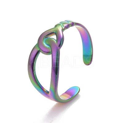 Ion Plating(IP) Rainbow Color 304 Stainless Steel Interlock Knot Shape Open Cuff Ring for Women RJEW-C025-13M-1