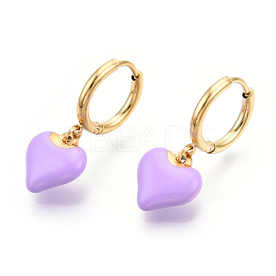 Ion Plating(IP) Enamel Heart Dangle Hoop Earrings EJEW-T018-01C-1