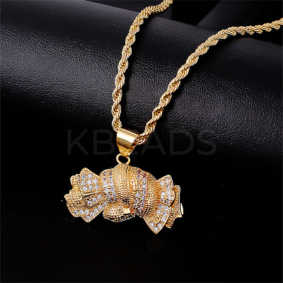 Brass Pave Clear Cubic Zirconia Dollar Pendant Necklaces for Men DC8712-1