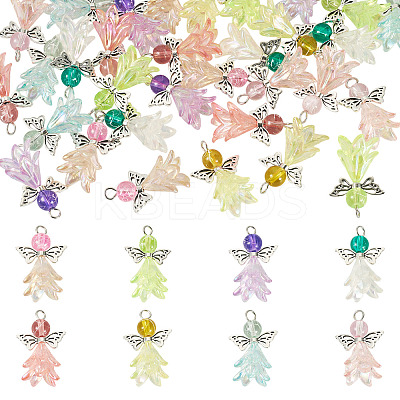 32Pcs 8 Colors Acrylic & Glass Pendants PALLOY-TAC0175-1