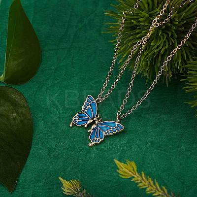 2Pcs Matching Butterfly Pendant Necklaces Set JN1033B-1-1