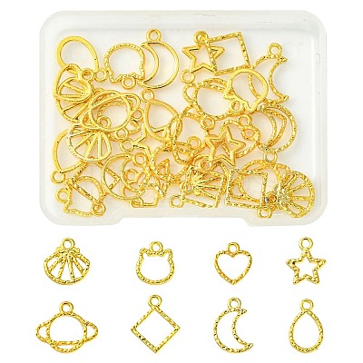 32Pcs 8 Styles Zinc Alloy Open Back Bezel Pendants PALLOY-FS0001-02-1